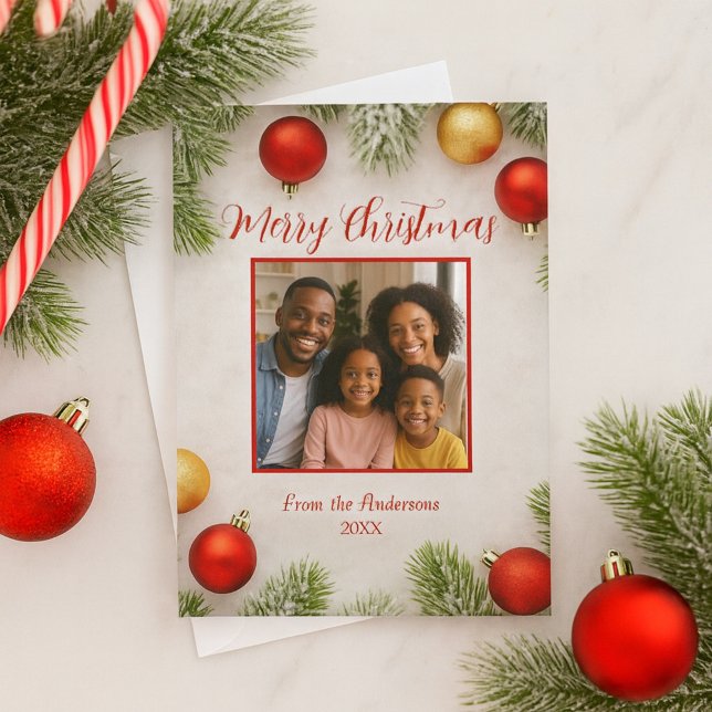 Cartes Pour Fêtes Annuelles Red & Gold Joy Famille Photo Noël (Créateur téléchargé)