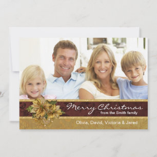 Cartes Pour Fêtes Annuelles Red Gold Poinsettia Photo Christmas Cards