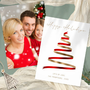 Cartes Pour Fêtes Annuelles Red Gold Tree photo Noël Joyeux vacances