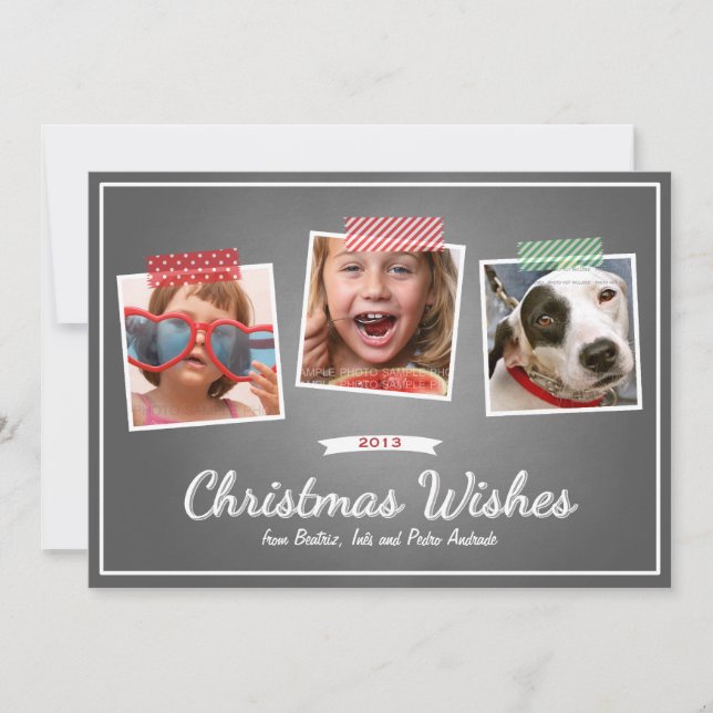 Cartes Pour Fêtes Annuelles Red Green Christmas Photo Washi Tape Chalk Holiday (Devant)