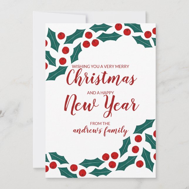 Cartes Pour Fêtes Annuelles Red Green Holly Berries Ivy Feuille Noël (Devant)
