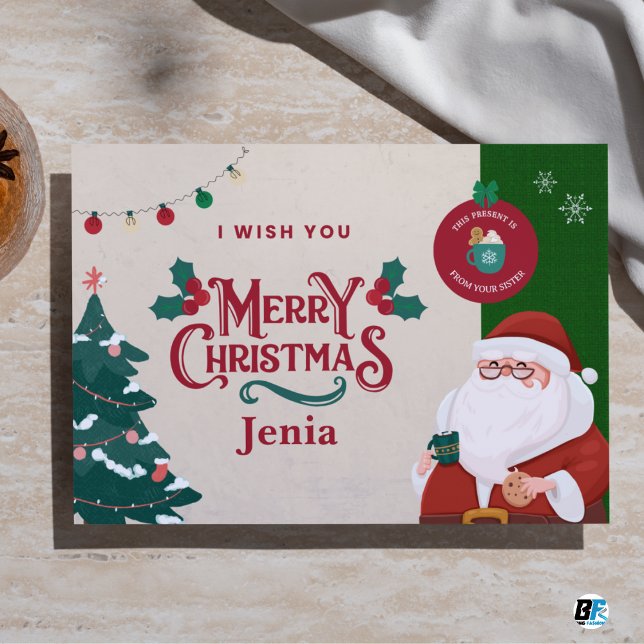 Cartes Pour Fêtes Annuelles Red & Green Illustrated Merry Christmas Flat (Créateur téléchargé)