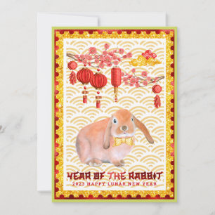 Cartes Pour Fêtes Annuelles Red Green Joyeux Lunar Nouvel An du lapin Photo