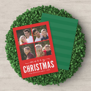Cartes Pour Fêtes Annuelles Red Green Modern Joyeux Noël Photo Collage