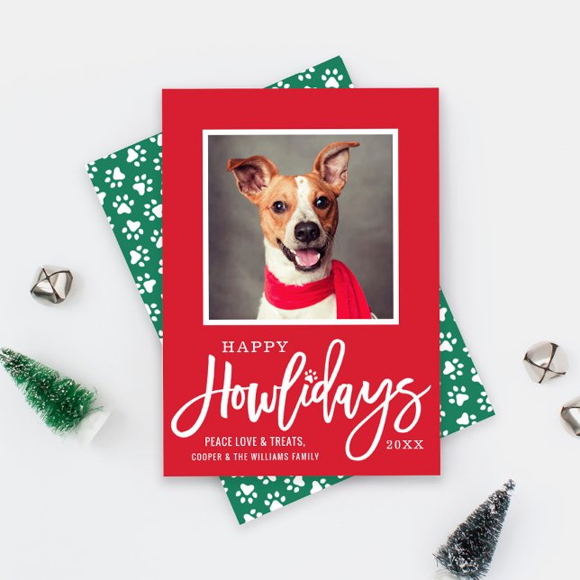 Cartes Pour Fêtes Annuelles Red Green moderne Happy Howlidays Chien Chien Chie (Créateur téléchargé)