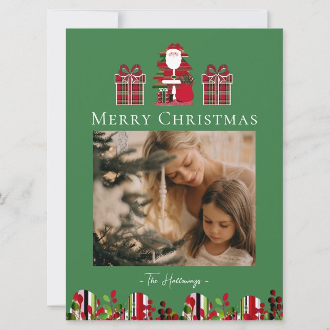 Cartes Pour Fêtes Annuelles Red Green Plaid Santa Wrapped Gifts Holiday Card (Devant)