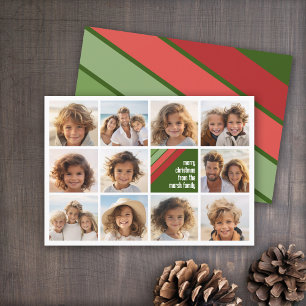 Cartes Pour Fêtes Annuelles Red Green Retro Stripes - 11 Photo Collage