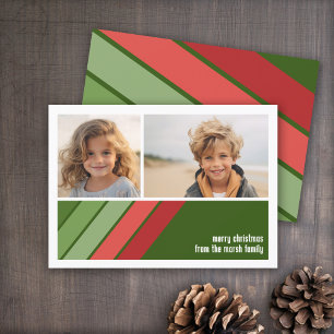 Cartes Pour Fêtes Annuelles Red Green Retro Stripes - 2 Photo Collage