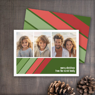 Cartes Pour Fêtes Annuelles Red Green Retro Stripes - 3 Photo Collage