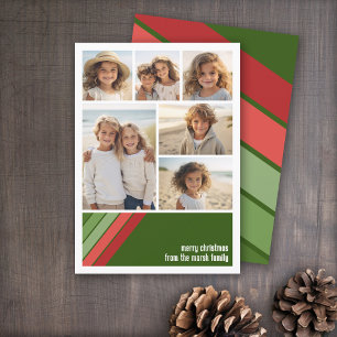 Cartes Pour Fêtes Annuelles Red Green Retro Stripes - 6 Photo Collage