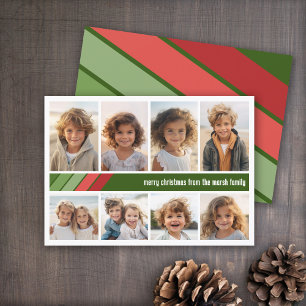 Cartes Pour Fêtes Annuelles Red Green Retro Stripes - 8 Photo Collage