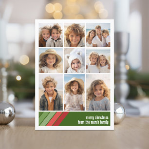 Cartes Pour Fêtes Annuelles Red Green Retro Stripes - 9 Photo Collage
