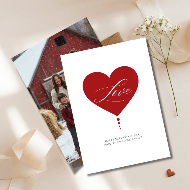 Cartes Pour Fêtes Annuelles Red Heart Script Love Family Photo Valentines Day (Créateur téléchargé)