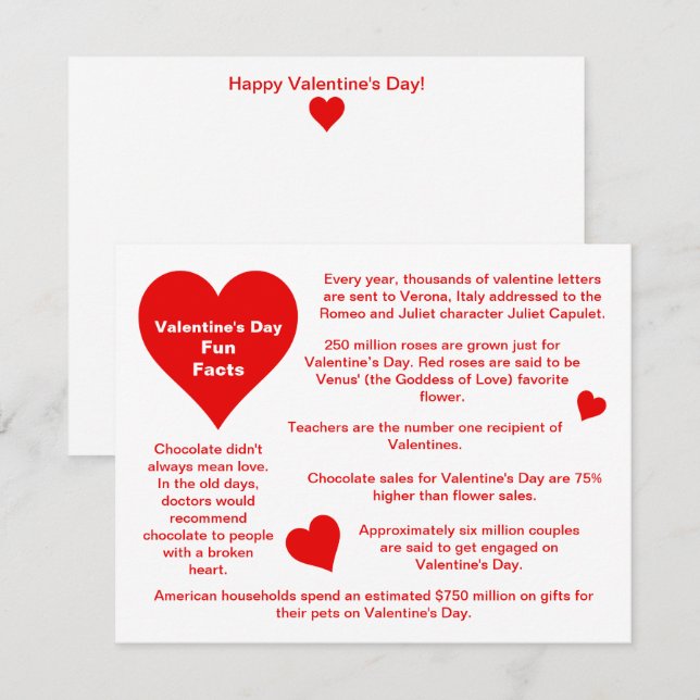 Cartes Pour Fêtes Annuelles Red Hearts Fun Facts Valentine's Day Card (Devant / Derrière)