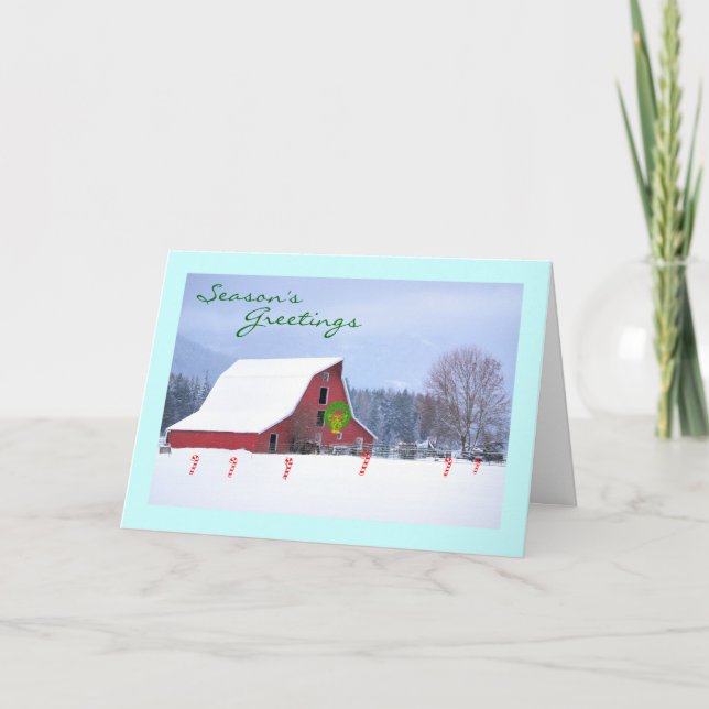 Cartes Pour Fêtes Annuelles Red Horse Barn en hiver (Devant)