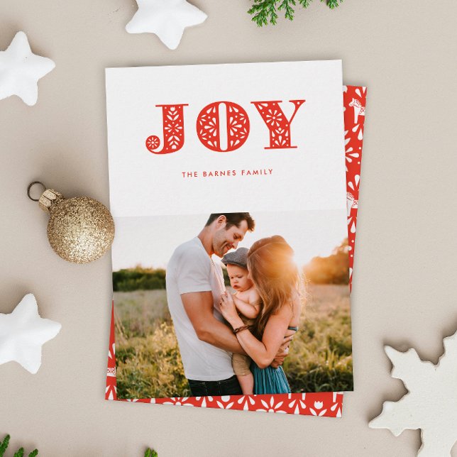 Cartes Pour Fêtes Annuelles Red Joy Swedish Dala Style Photo Holiday Card (Swedish style folk art decorated red JOY Christmas photo holiday card)