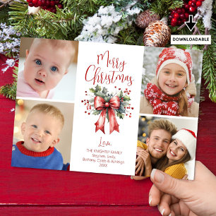 Cartes Pour Fêtes Annuelles Red Joyer Noël 4 Script photo Bow Holly