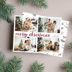 Cartes Pour Fêtes Annuelles Red Joyeux Noël Calligraphie Quatre photos