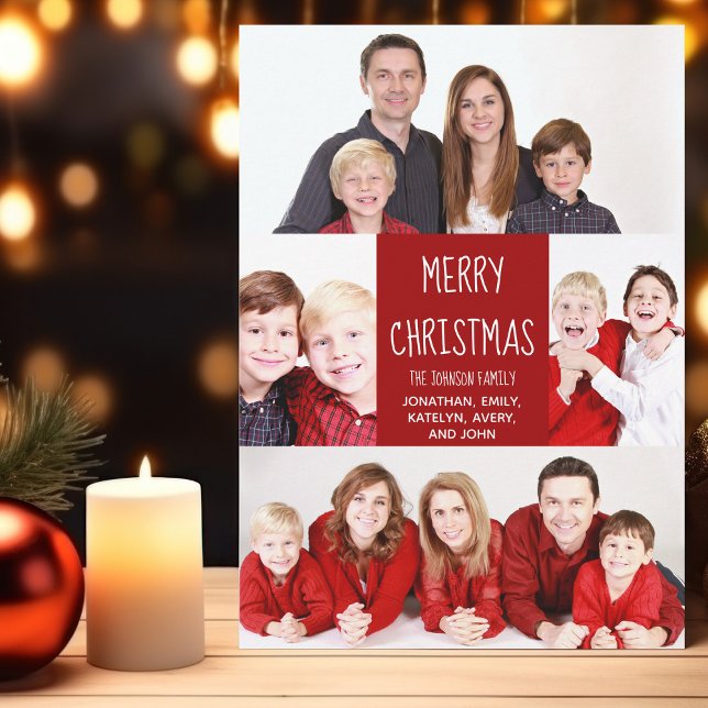 Cartes Pour Fêtes Annuelles Red Joyeux Noël Famille Photo Collage Moderne (Créateur téléchargé)
