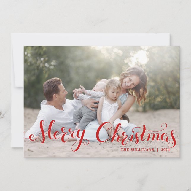 Cartes Pour Fêtes Annuelles Red Joyeux Noël Script Holiday Photo Flat Card (Devant)