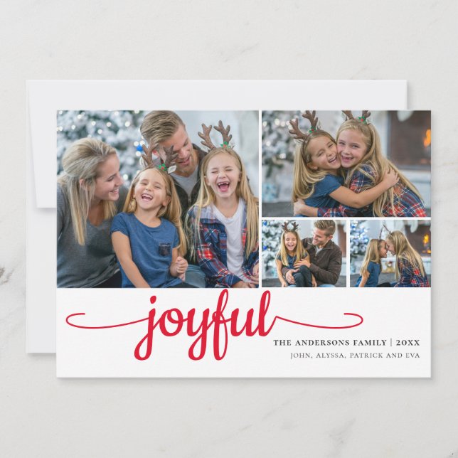 Cartes Pour Fêtes Annuelles Red Joyful 4 photos collage Noël vacances (Devant)