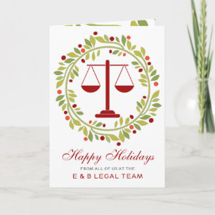 Cartes Pour Fêtes Annuelles Red Justice Scale Holly Wreath Lawyer Christmas