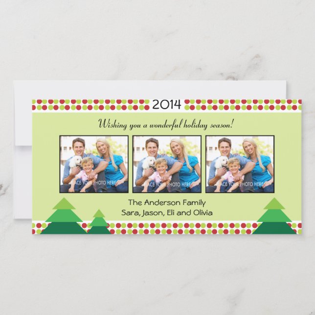 Cartes Pour Fêtes Annuelles Red & Lime Green, 3 cadre photo Noël (Devant)