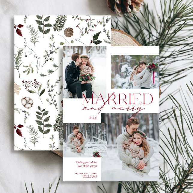 Cartes Pour Fêtes Annuelles Red Marié & Joyeux Photo moderne Vacances neuves (Easily personalize this newlywed photo holiday card with your favorite image and deets)