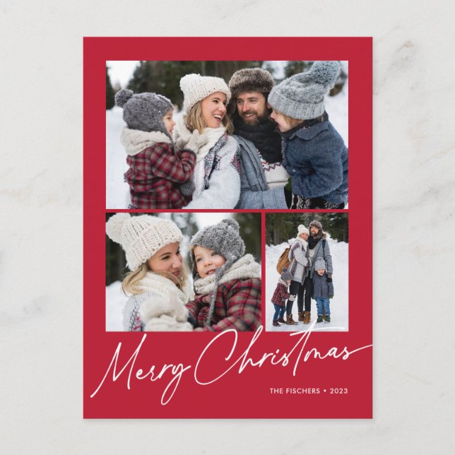Cartes Pour Fêtes Annuelles Red Merry Christmas Calligraphie Simple 3 Photo (Devant)