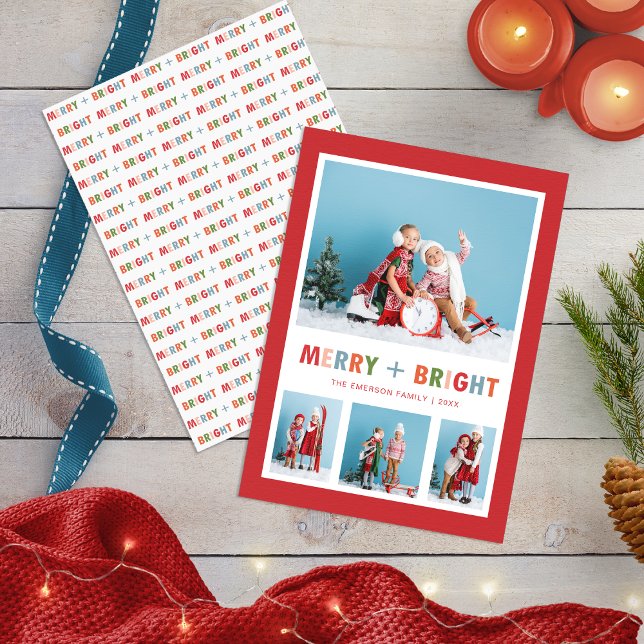 Cartes Pour Fêtes Annuelles Red Merry et Bright Photo Collage Noël (Red Merry and Bright Photo Collage Christmas Holiday Card
)