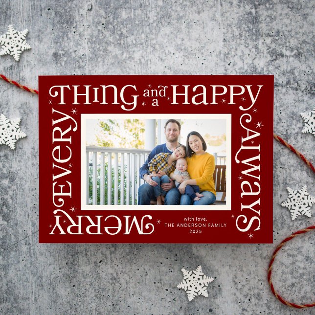 Cartes Pour Fêtes Annuelles Red Merry Everything and Happy Always Photo (Créateur téléchargé)