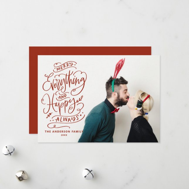 Cartes Pour Fêtes Annuelles Red Merry Tout et Happy Always Photo (Devant/Arrière en situation)