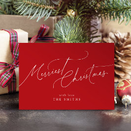 Cartes Pour Fêtes Annuelles Red Minimalist Elegant Script Merriest Christmas