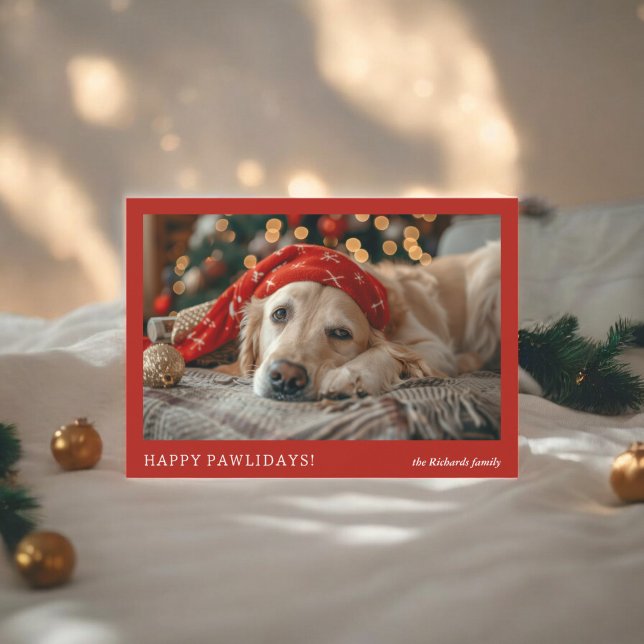 Cartes Pour Fêtes Annuelles Red Minimalist Funny Joyeux Pawlidays Noël (Red Minimalist Funny Happy Pawlidays Christmas Holiday Card)