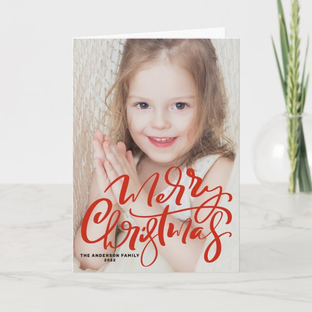 Cartes Pour Fêtes Annuelles Red Modern Calligraphy Photo Joyeux Noël (Devant)