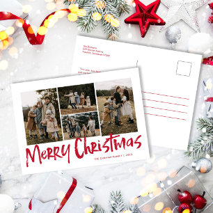 Cartes Pour Fêtes Annuelles Red Modern Letters Cinq Photo Joyeux Noël