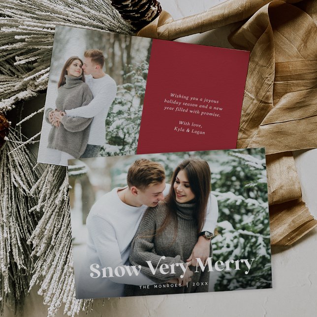 Cartes Pour Fêtes Annuelles Red | Neige Très Joyeux Deux Photo (Créateur téléchargé)