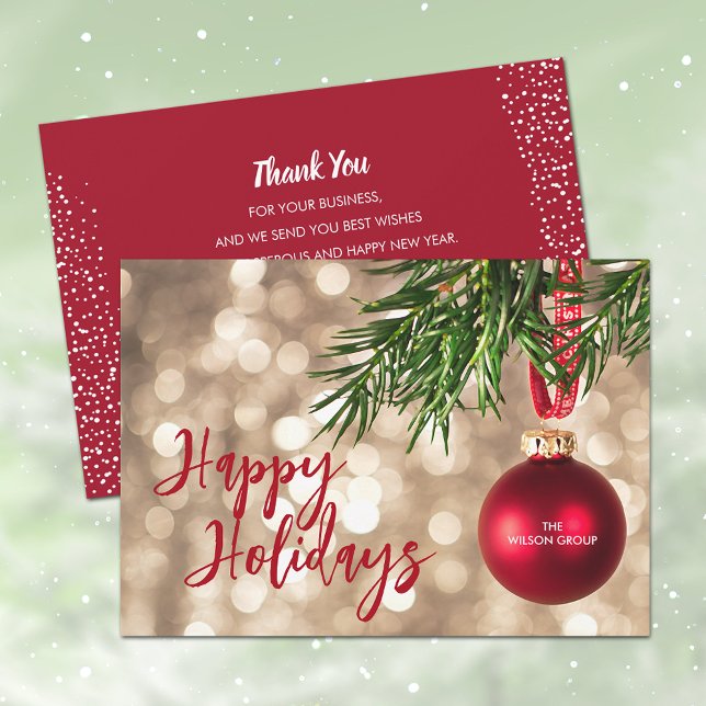 Cartes Pour Fêtes Annuelles Red Ornament Business Joyeux Vacances Merci (Créateur téléchargé)