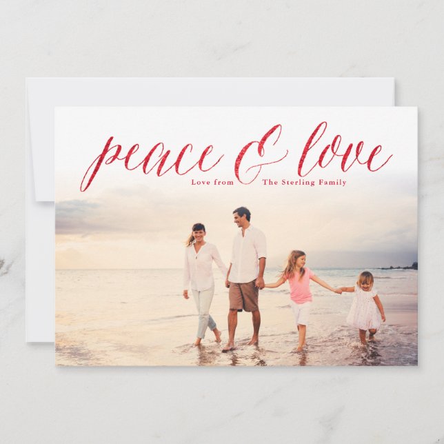 Cartes Pour Fêtes Annuelles Red Peace & Love Parties scintillant Regarder la p (Devant)