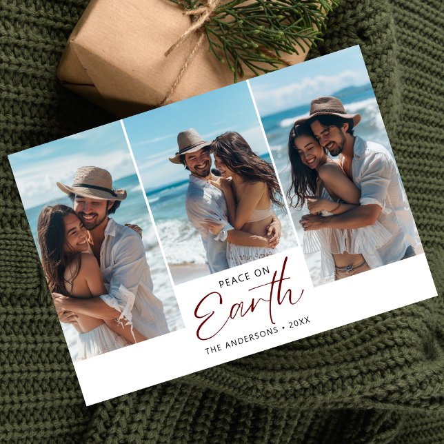 Cartes Pour Fêtes Annuelles Red Peace On Earth Couple Beach Photo Noël (Créateur téléchargé)