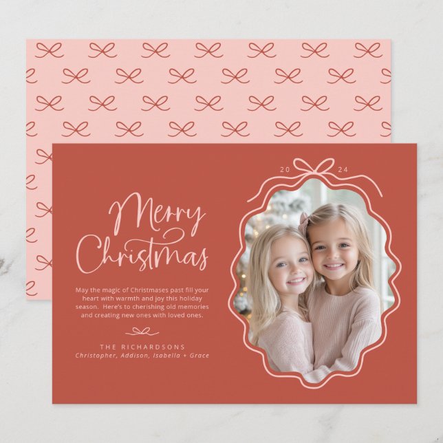 Cartes Pour Fêtes Annuelles Red Pink Wavy Retro Photo (Devant / Derrière)