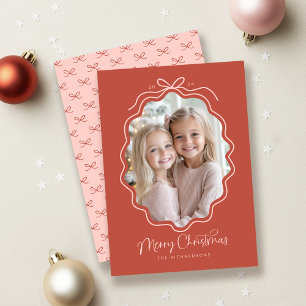 Cartes Pour Fêtes Annuelles Red Pink Wavy Retro Photo