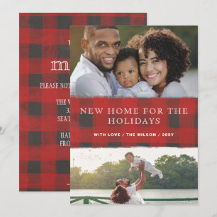 Cartes Pour Fêtes Annuelles Red Plaid New Home for Holidays Photo Moving