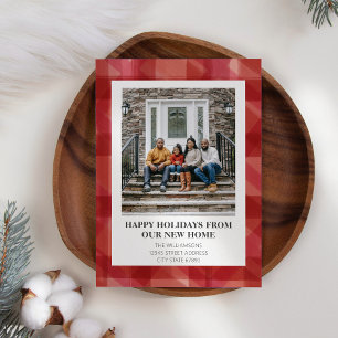Cartes Pour Fêtes Annuelles Red Plaid New Home Moving Christmas Photo