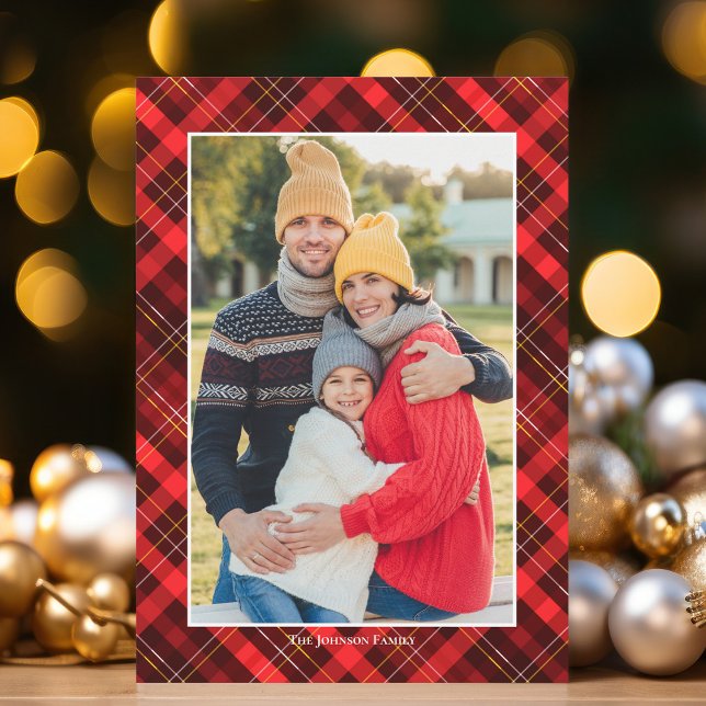 Cartes Pour Fêtes Annuelles Red Plaid Photo de Noël Belle Classique (Créateur téléchargé)