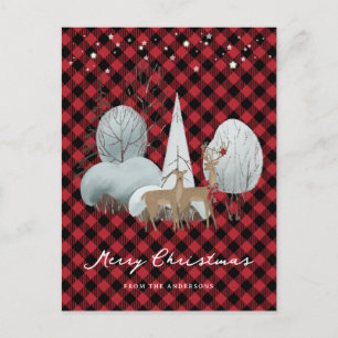 Cartes Pour Fêtes Annuelles Red Plaid Reindeer Stars Noël