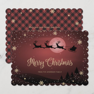 Cartes Pour Fêtes Annuelles Red Plaid Snowflake Reindeer Santa Claus