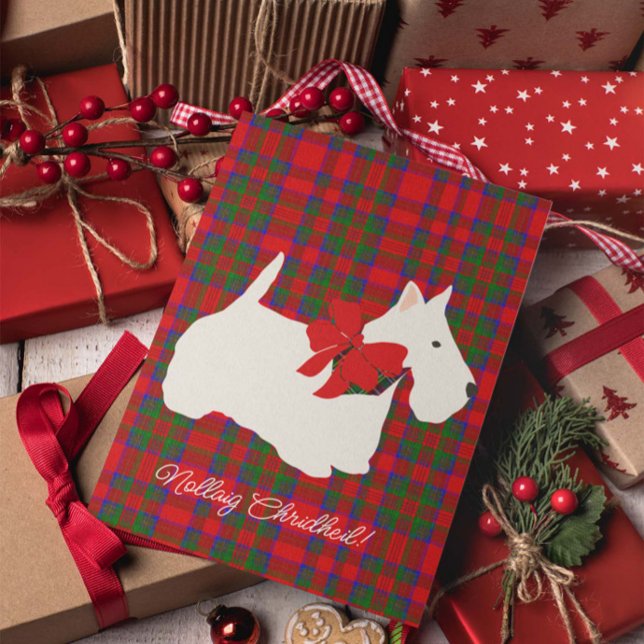 Cartes Pour Fêtes Annuelles Red Plaid Tartan Scottie Greeting (Christmas card with Scottie dog)