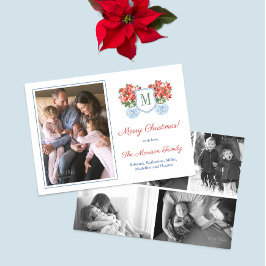 Cartes Pour Fêtes Annuelles Red Poinsettia Chinoiserie Photo Collage Noël