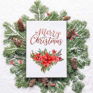 Cartes Pour Fêtes Annuelles Red Poinsettia Classic Simple Merry Christmas